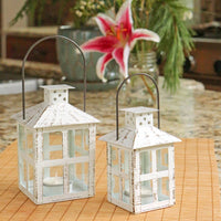 Thumbnail for Vintage White Distressed Lantern - Medium - Alternate Image 3 | My Wedding Favors