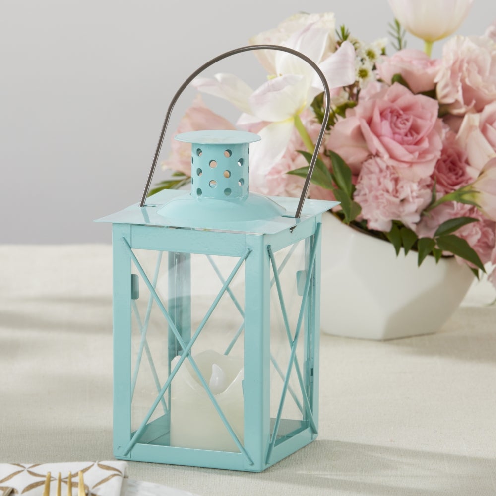 Luminous Blue Lantern Tea Light Holder - Medium - Main Image | My Wedding Favors