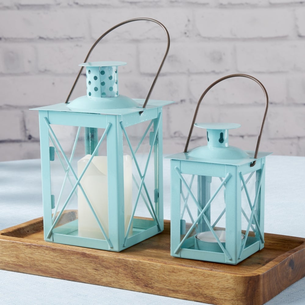 Luminous Blue Lantern Tea Light Holder - Medium - Alternate Image 5 | My Wedding Favors