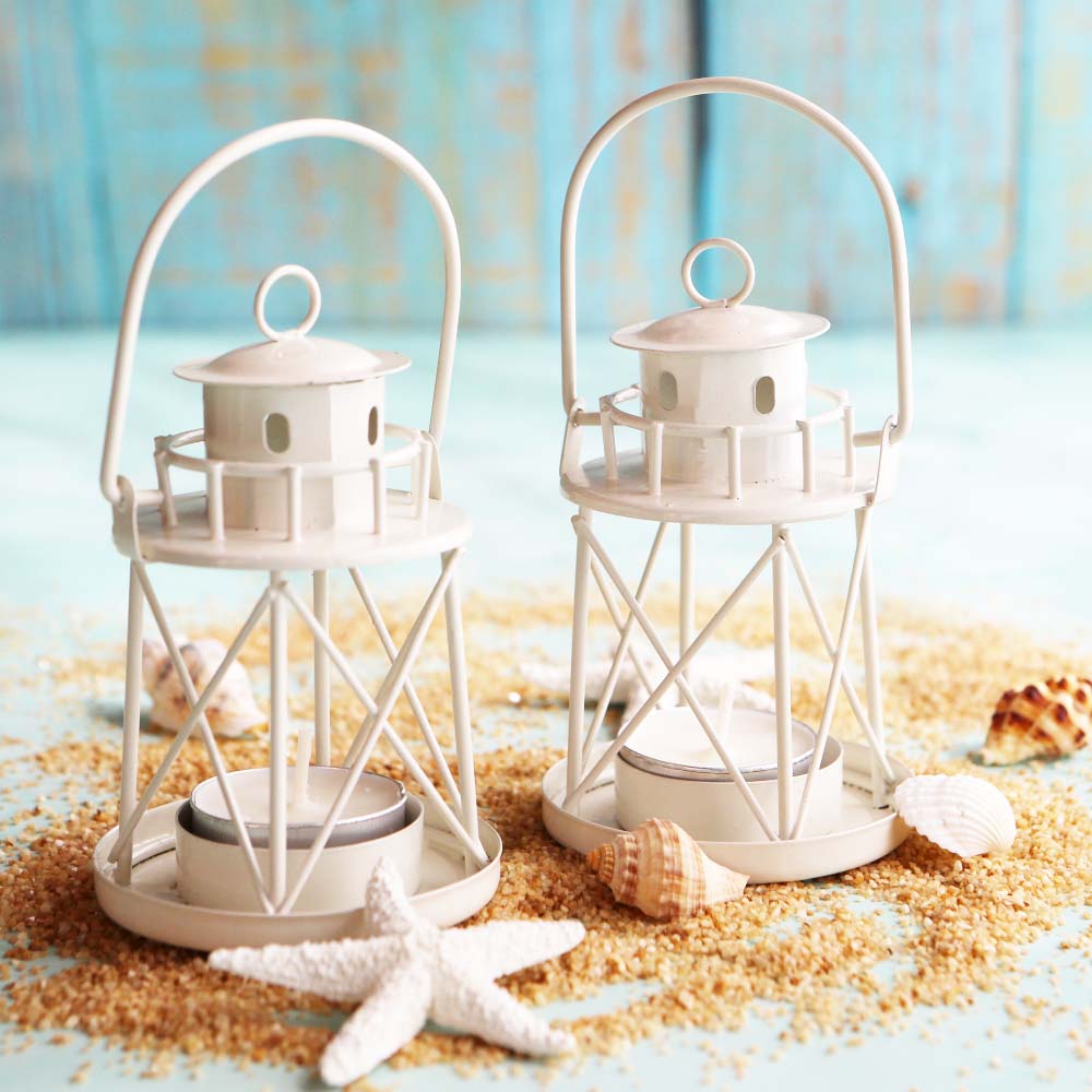 Kate Aspen Luminous Distressed White Mini-Lantern Tea Light Holder