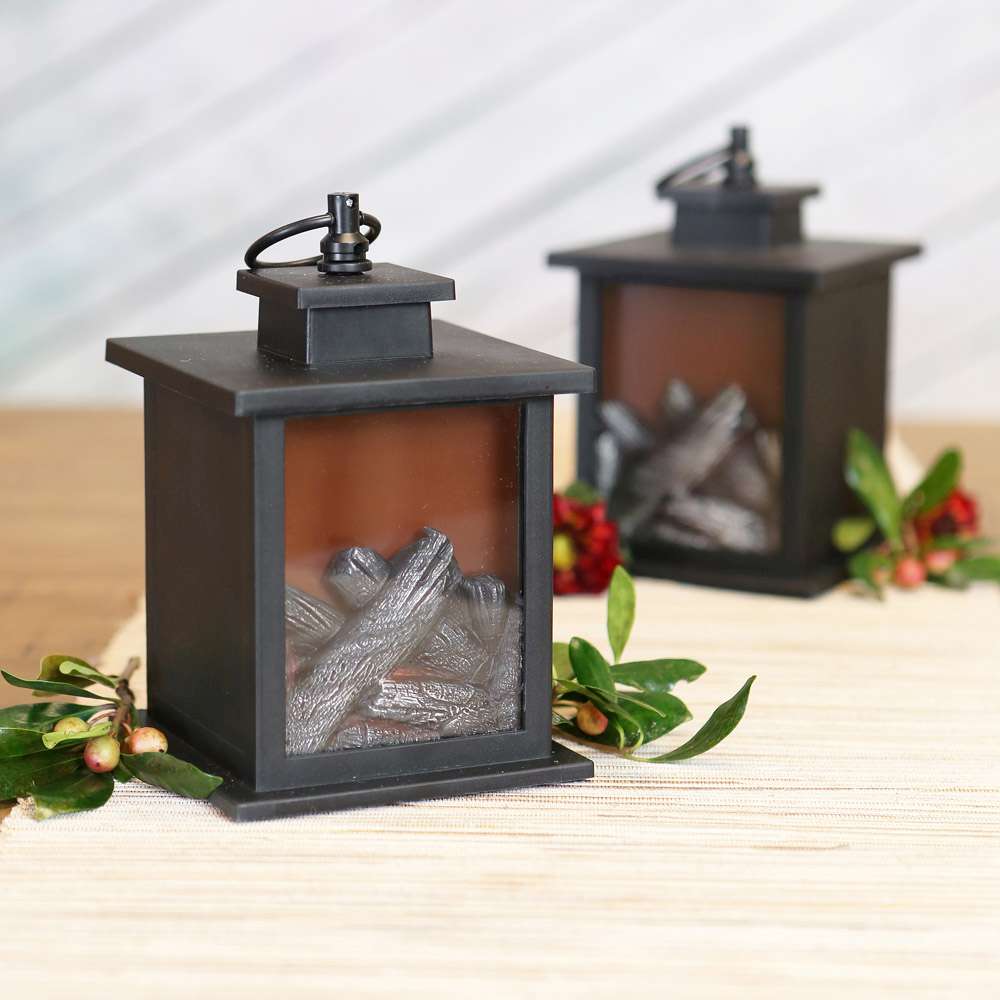 Tokyo LED Vintage Decorative Black Lantern (Set of 2) - Alternate Image 2 | My Wedding Favors