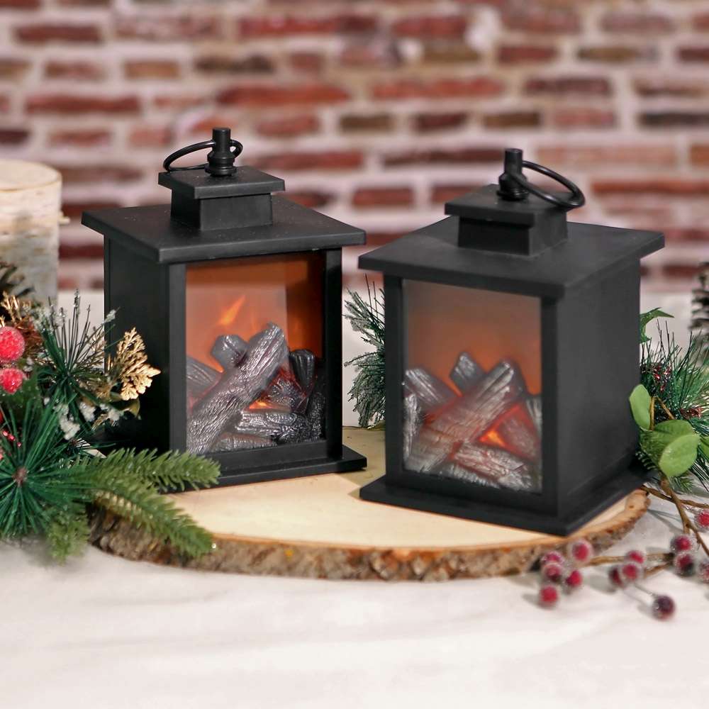Tokyo LED Vintage Decorative Black Lantern (Set of 2) - Alternate Image 6 | My Wedding Favors