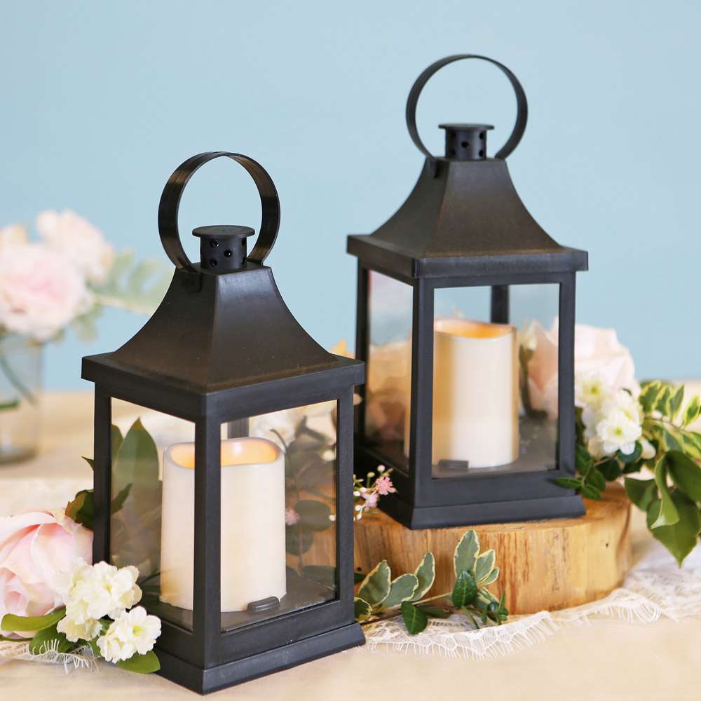 Shanghai LED Vintage Decorative Black Lantern (Set of 2) - Alternate Image 2 | My Wedding Favors