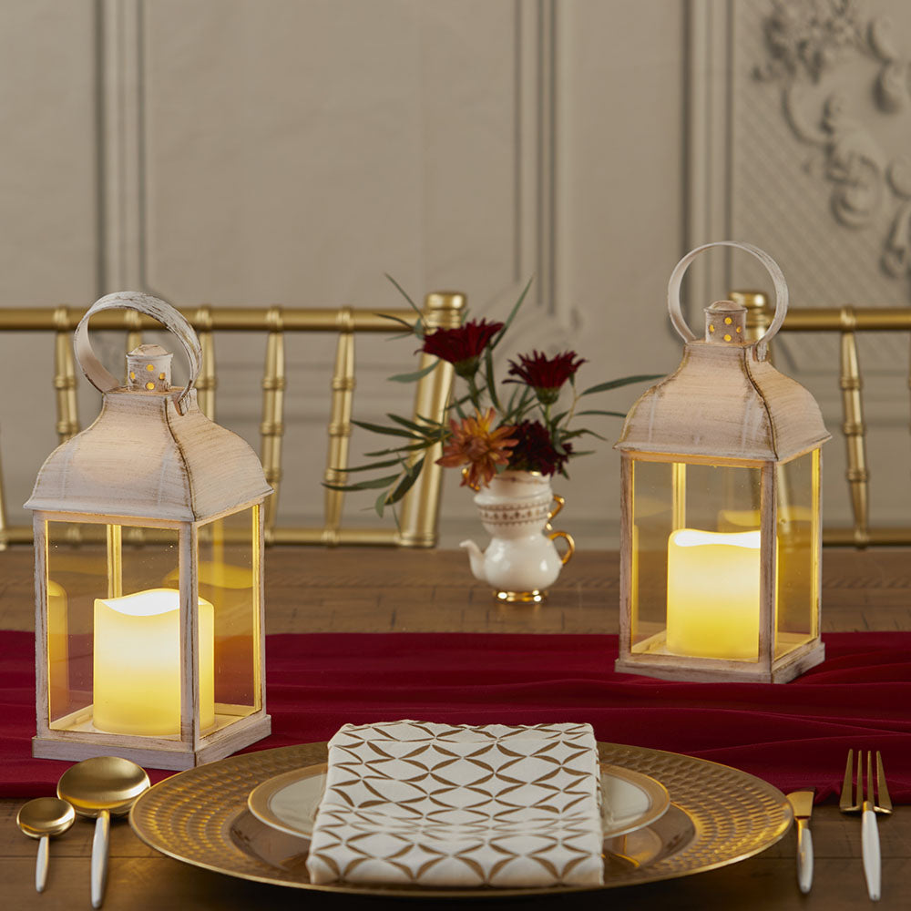 Marrakesh LED Vintage Decorative White Lantern (Set of 2) - Alternate Image 3 | My Wedding Favors