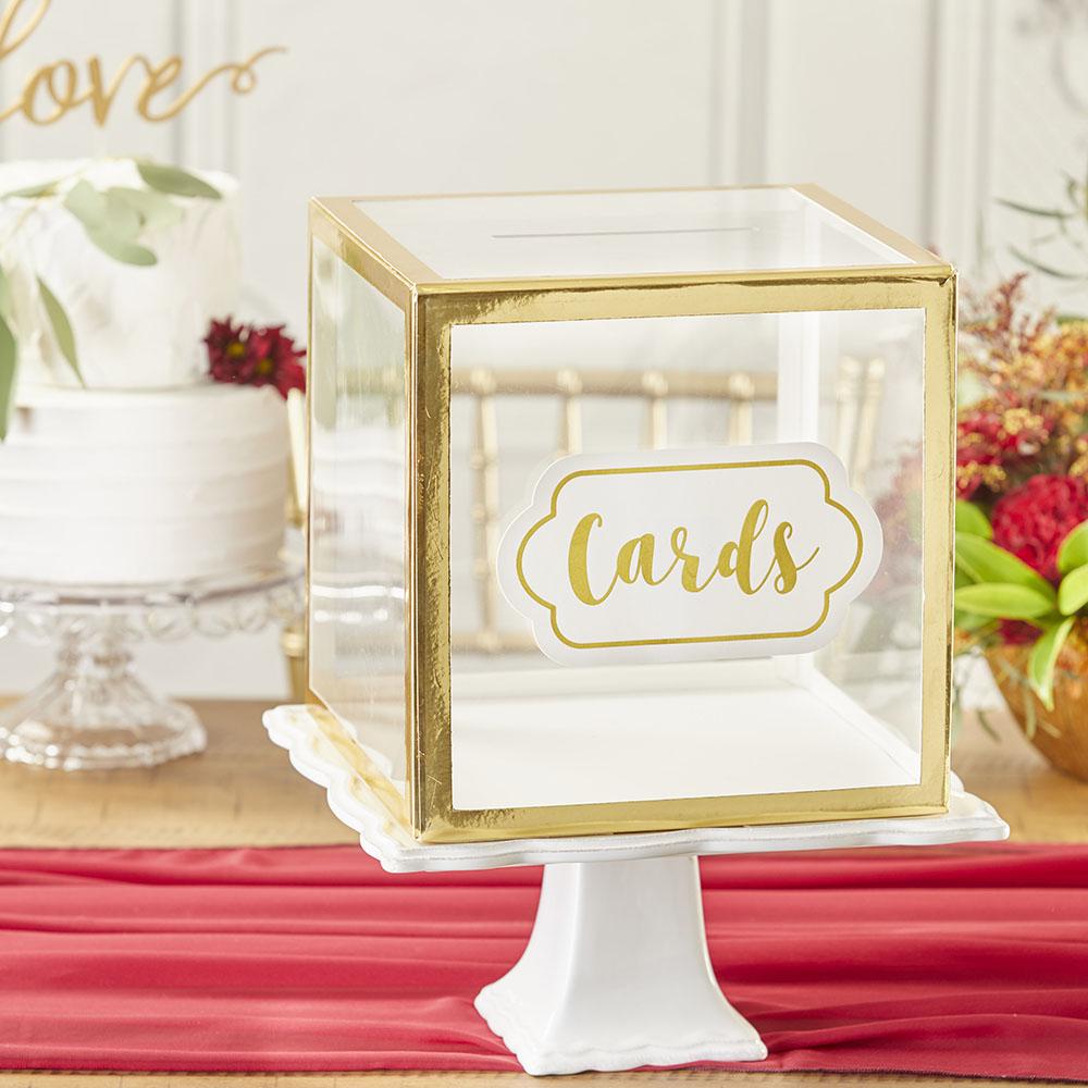 Gold Frame Collapsible Acrylic Card Box - Main Image | My Wedding Favors