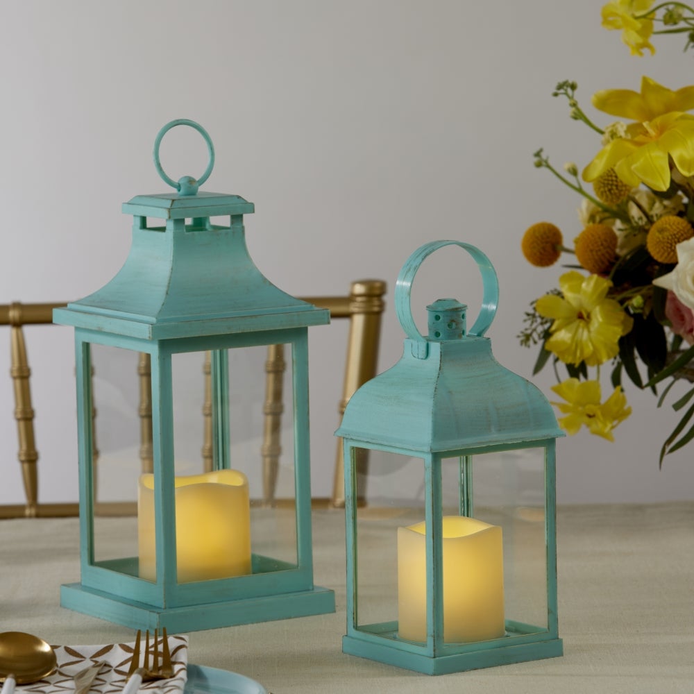 LED Vintage Decorative Blue Lantern - Hampton - Alternate Image 4 | My Wedding Favors