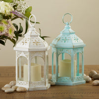 Thumbnail for LED Blue Hexagon Distressed Lantern (Set of 2) - Alternate Image 4 | My Wedding Favors