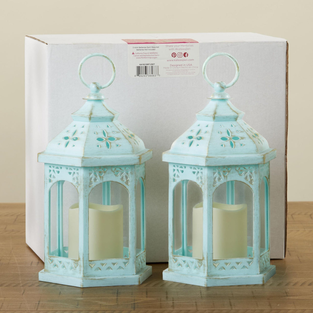 LED Blue Hexagon Distressed Lantern (Set of 2) - Alternate Image 5 | My Wedding Favors