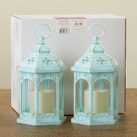 Thumbnail for LED Blue Hexagon Distressed Lantern (Set of 2) - Alternate Image 5 | My Wedding Favors