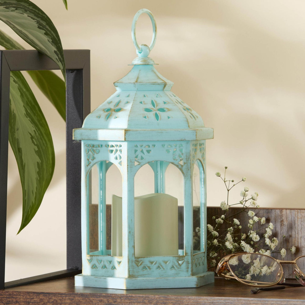 LED Blue Hexagon Distressed Lantern (Set of 2) - Alternate Image 7 | My Wedding Favors