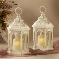Thumbnail for LED White Hexagon Distressed Lantern (Set of 2) - Main Image | My Wedding Favors