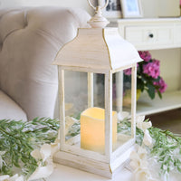 Thumbnail for LED Vintage Decorative Distressed White Lantern - Manchester - Main Image | My Wedding Favors