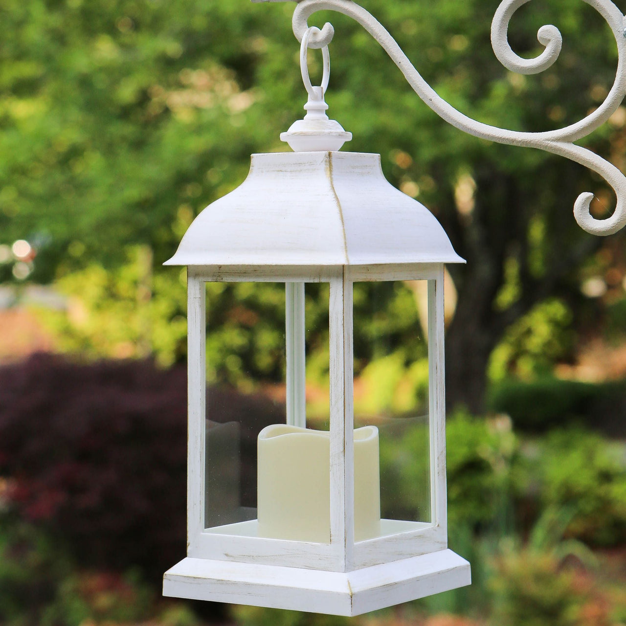 LED Vintage Decorative Distressed White Lantern - Manchester - Alternate Image 3 | My Wedding Favors