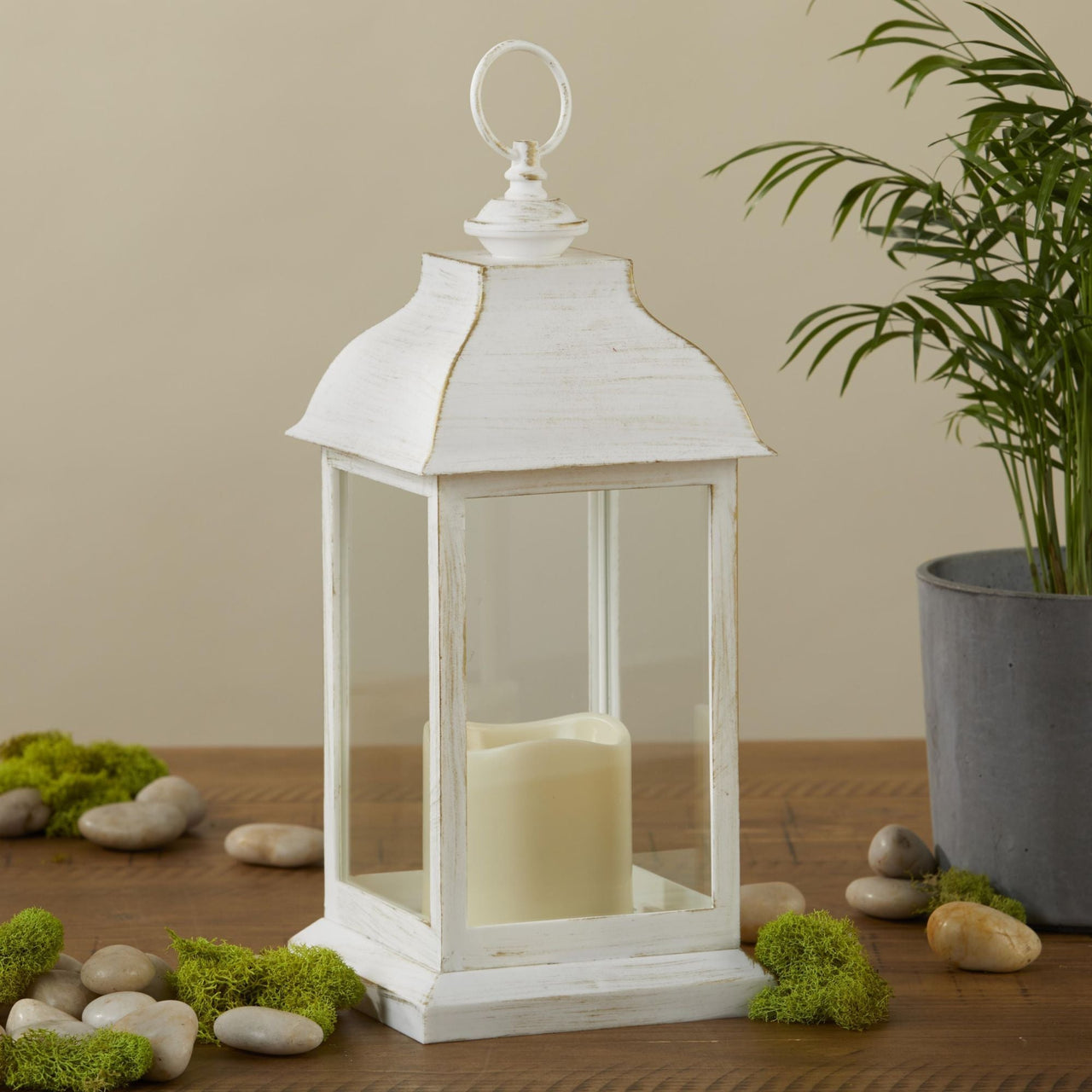 LED Vintage Decorative Distressed White Lantern - Manchester - Alternate Image 4 | My Wedding Favors