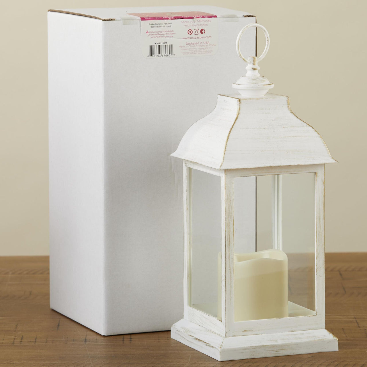 LED Vintage Decorative Distressed White Lantern - Manchester - Alternate Image 5 | My Wedding Favors