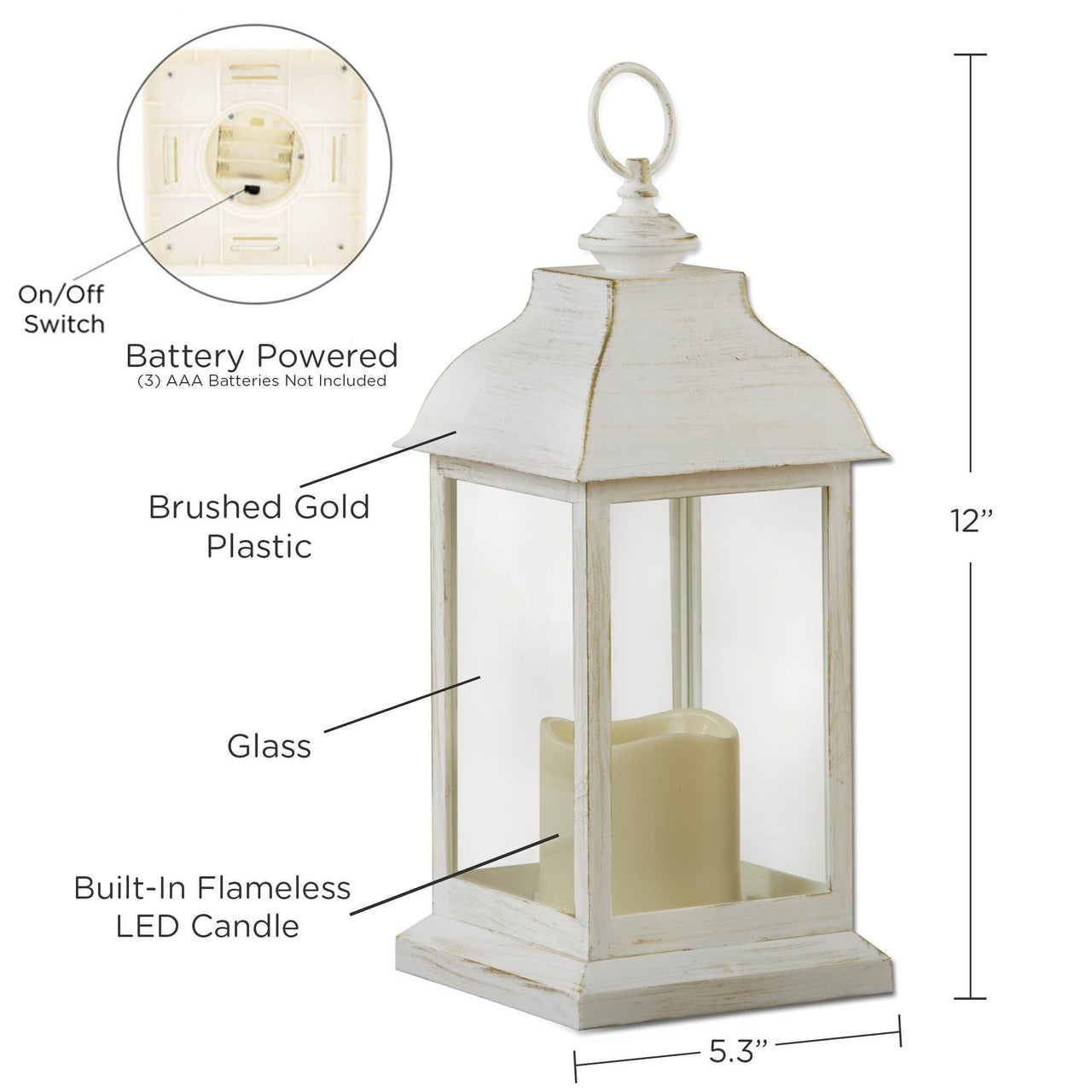 LED Vintage Decorative Distressed White Lantern - Manchester - Alternate Image 6 | My Wedding Favors