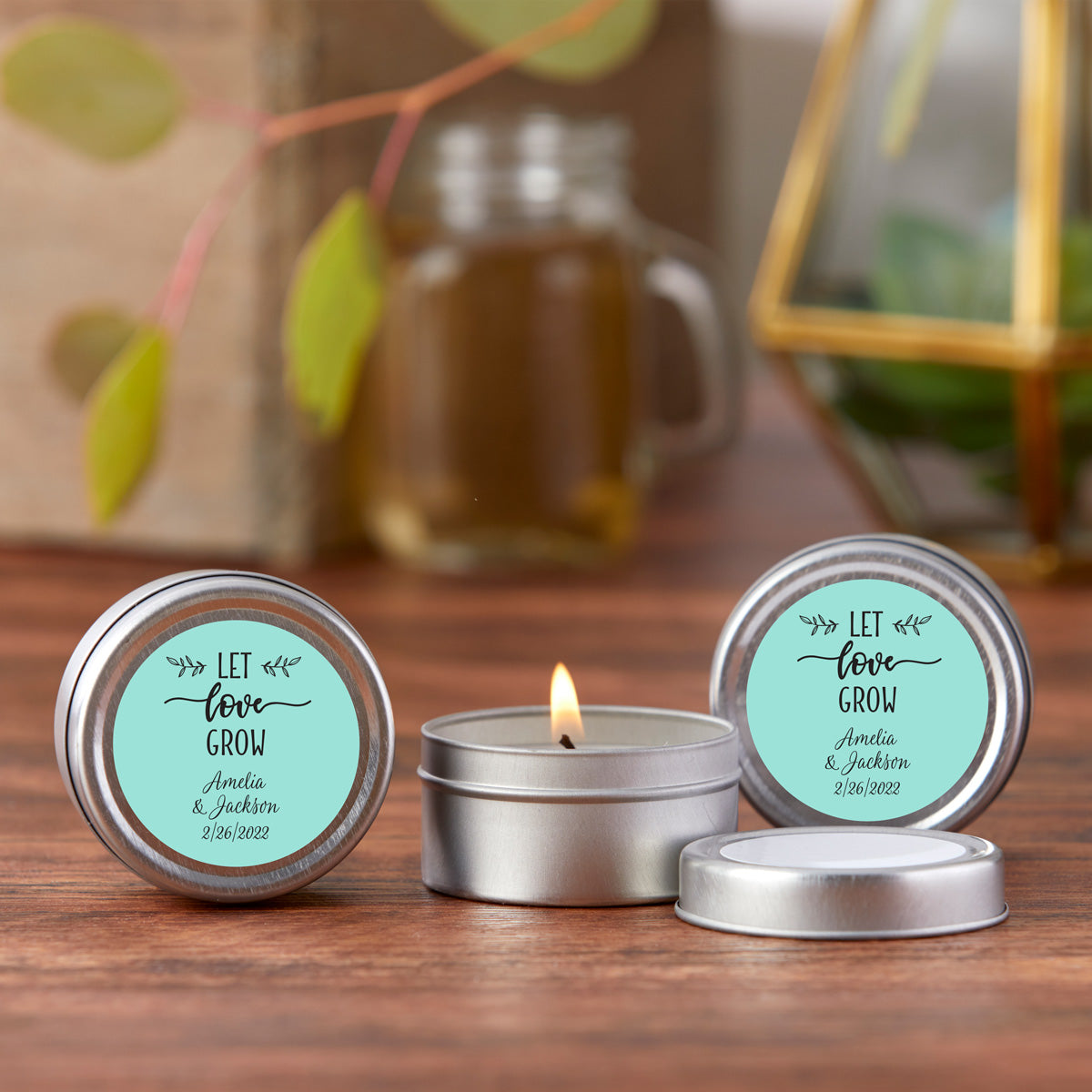 Personalized Metallic Scented Travel Candle Tin