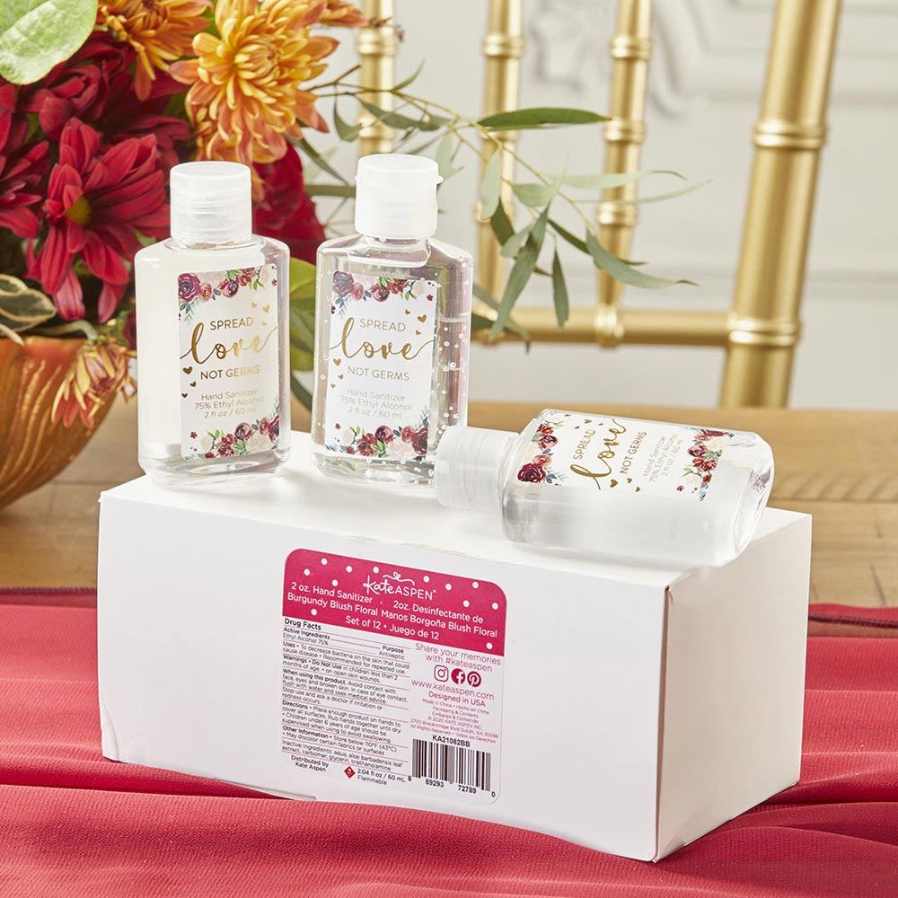 Burgundy Blush Floral 2 oz. Hand Sanitizer (Set of 12) - Alternate Image 5 | My Wedding Favors