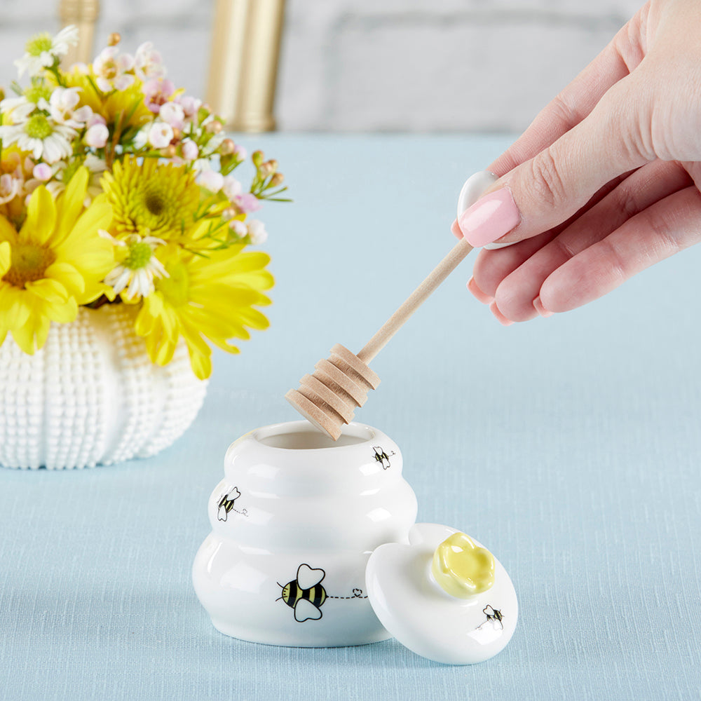 Sweet as Can Bee Honey Pot with Wooden Dipper - Small