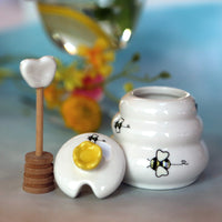 Sweet as Can Bee Honey Pot with Wooden Dipper - Small