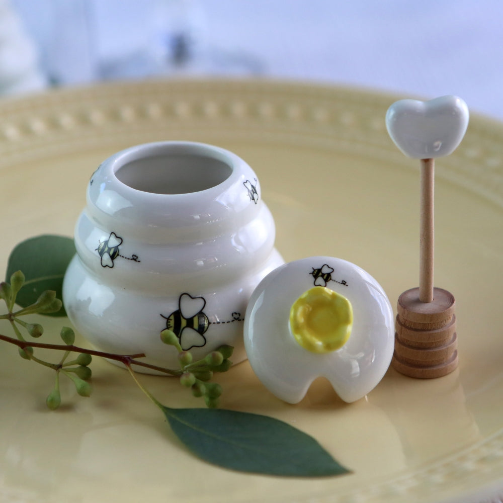 Meant to Bee Ceramic Honey Pot with Wooden Dipper