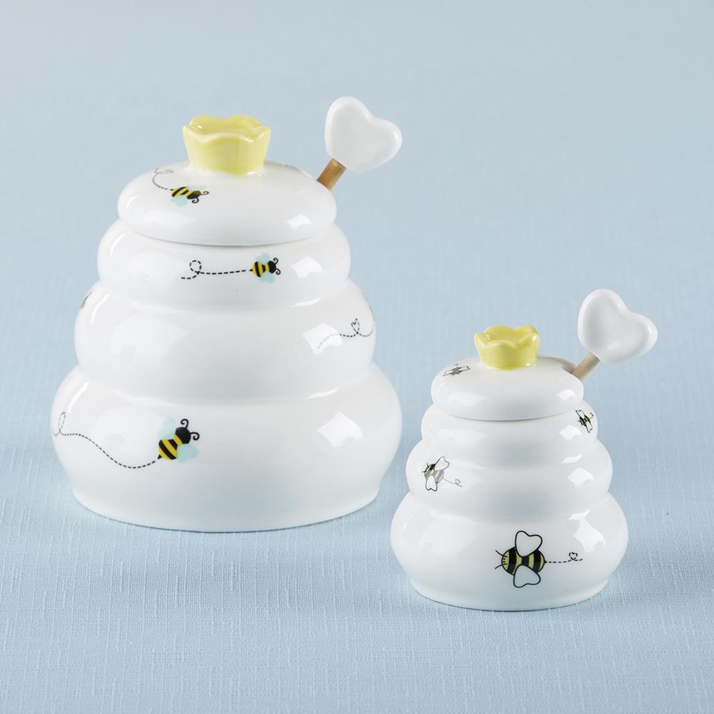 Sweet as Can Bee Ceramic Honey Pot with Wooden Dipper - Large - Alternate Image 3 | My Wedding Favors