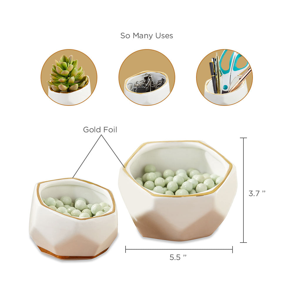 Geometric Ceramic Planter - Small & Medium (Set of 2) - Alternate Image 3 | My Wedding Favors
