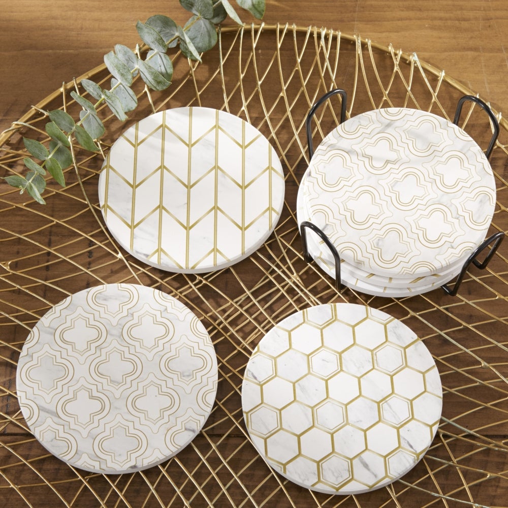 Modern Geo Ceramic Coaster with Holder (Set of 6) - Alternate Image 3 | My Wedding Favors