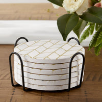 Thumbnail for Modern Geo Ceramic Coaster with Holder (Set of 6) - Alternate Image 7 | My Wedding Favors