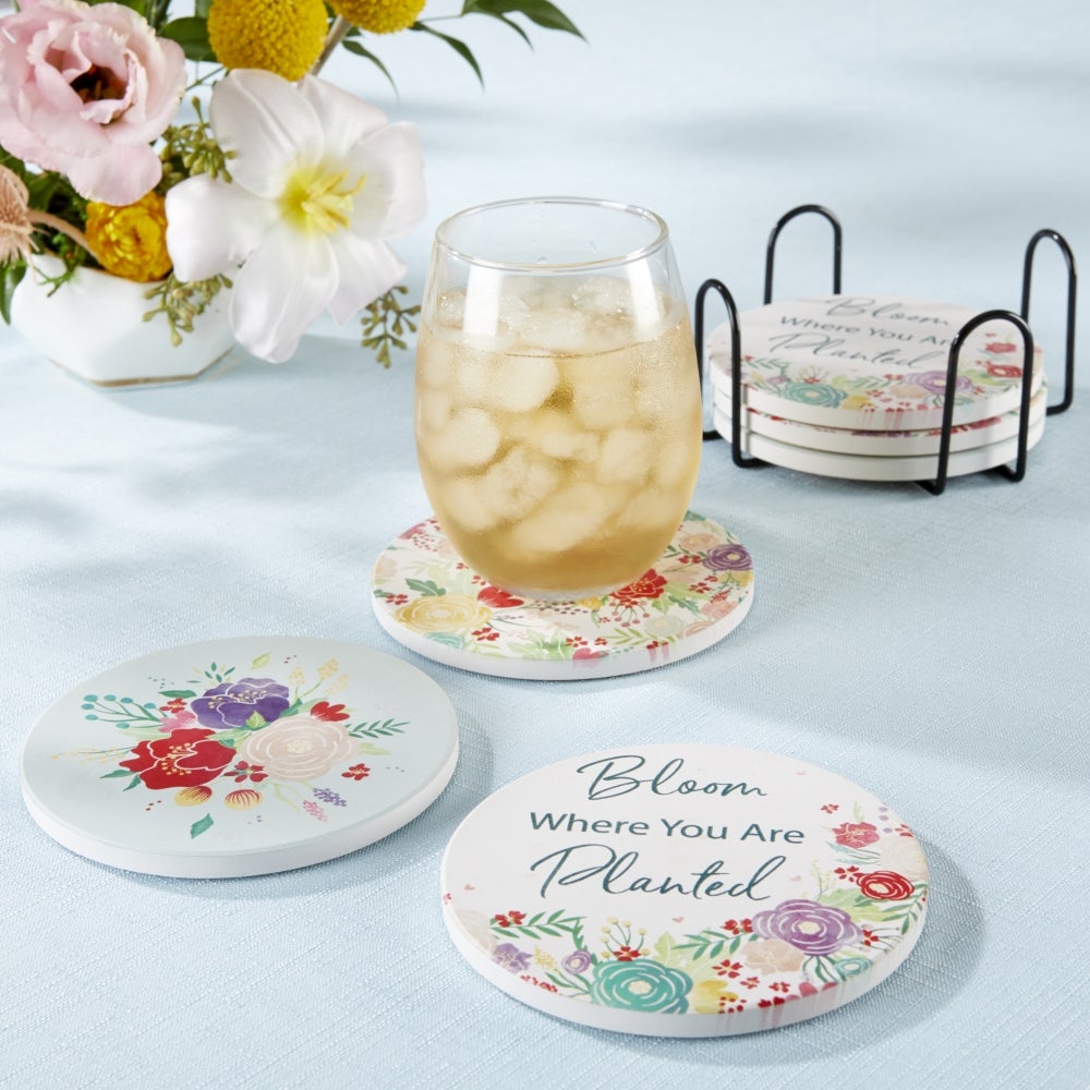 Garden Blooms Ceramic Coaster with Holder (Set of 6) - Main Image | My Wedding Favors