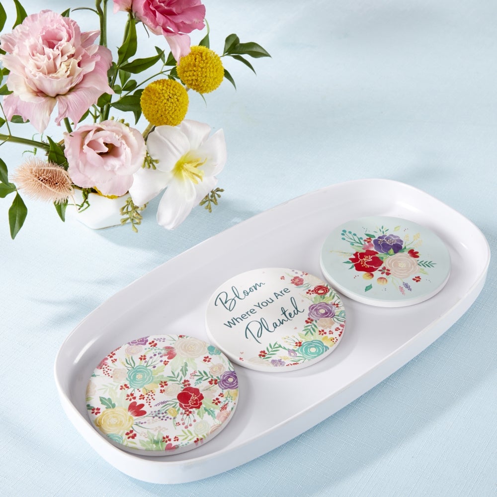 Garden Blooms Ceramic Coaster with Holder (Set of 6) - Alternate Image 3 | My Wedding Favors