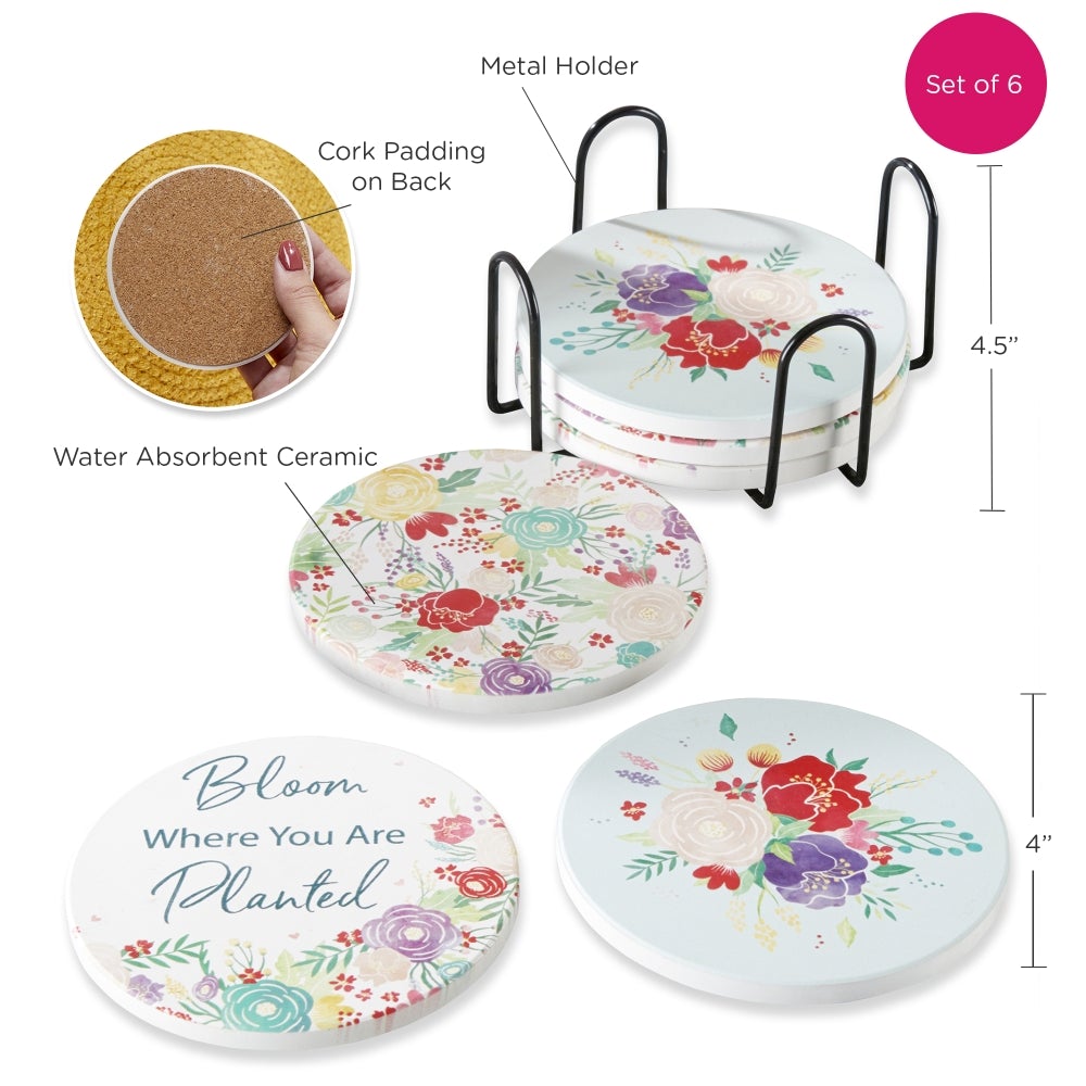 Garden Blooms Ceramic Coaster with Holder (Set of 6) - Alternate Image 6 | My Wedding Favors