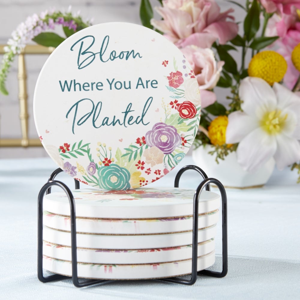 Garden Blooms Ceramic Coaster with Holder (Set of 6) - Alternate Image 7 | My Wedding Favors