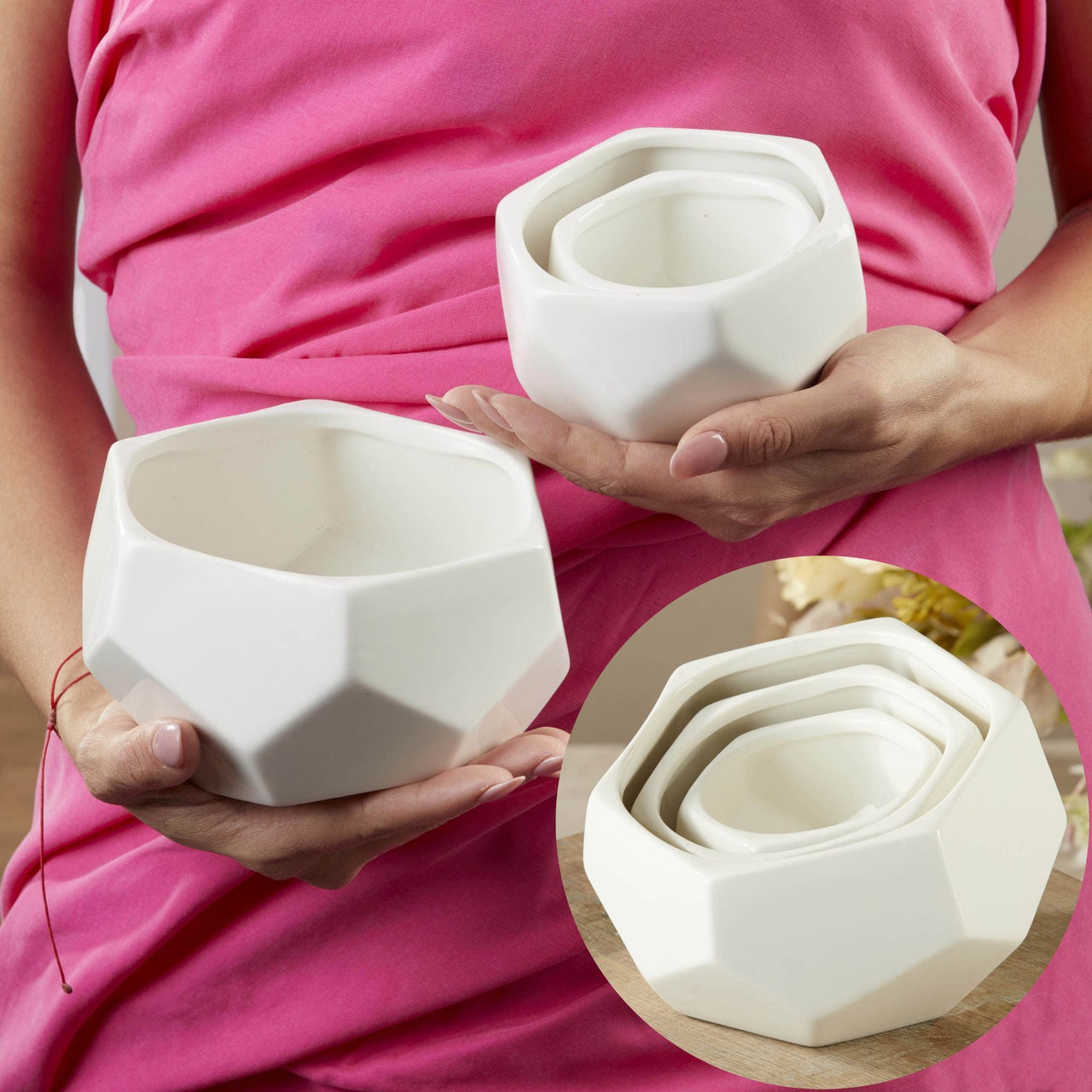 Geometric Ceramic Planter - Small, Medium & Large (Set of 3) - Alternate Image 2 | My Wedding Favors