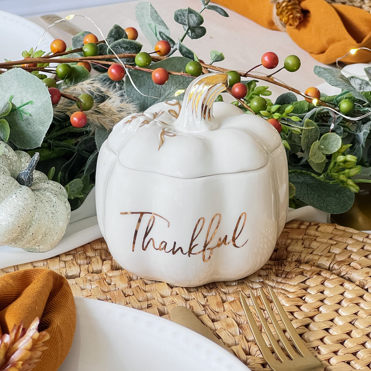 Thankful White Pumpkin Decorative Bowl - Main Image | My Wedding Favors