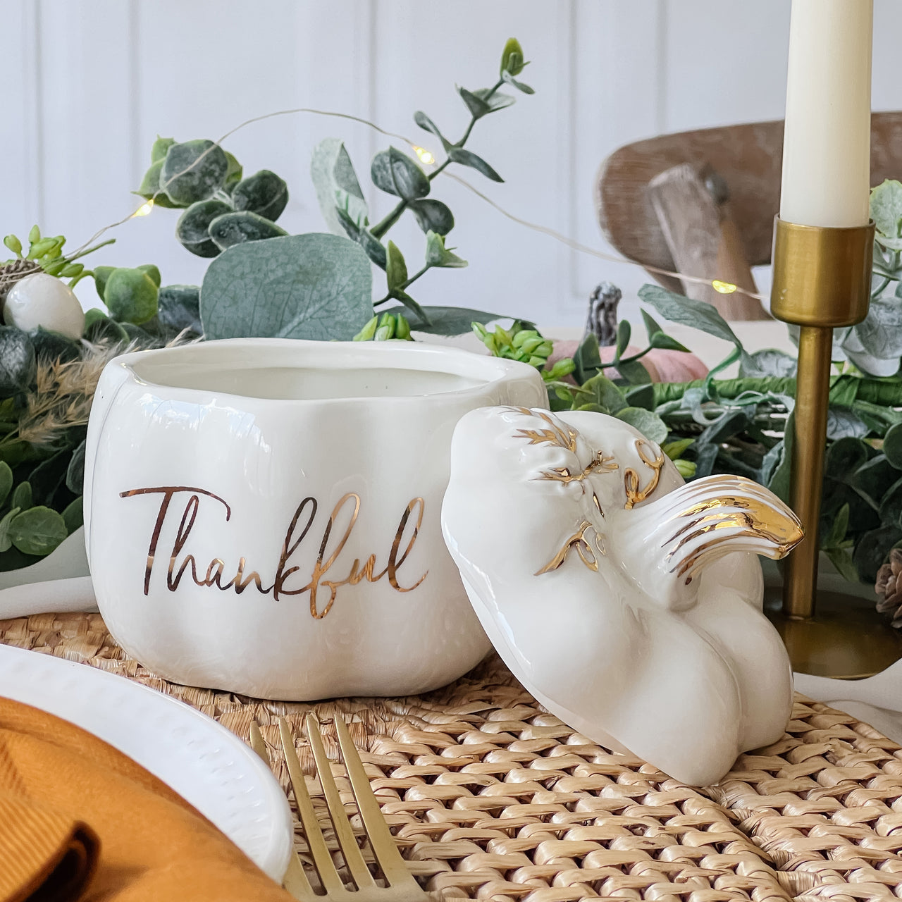 Thankful White Pumpkin Decorative Bowl - Alternate Image 2 | My Wedding Favors