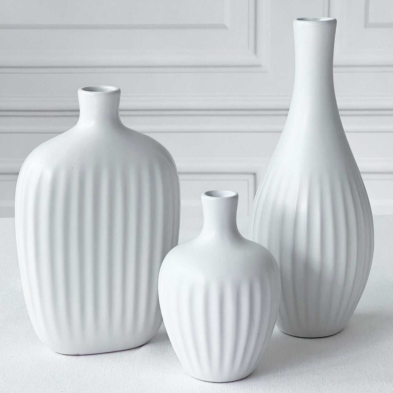 White Textured Ceramic Minimalist Vase (Set of 3) - Main Image | My Wedding Favors