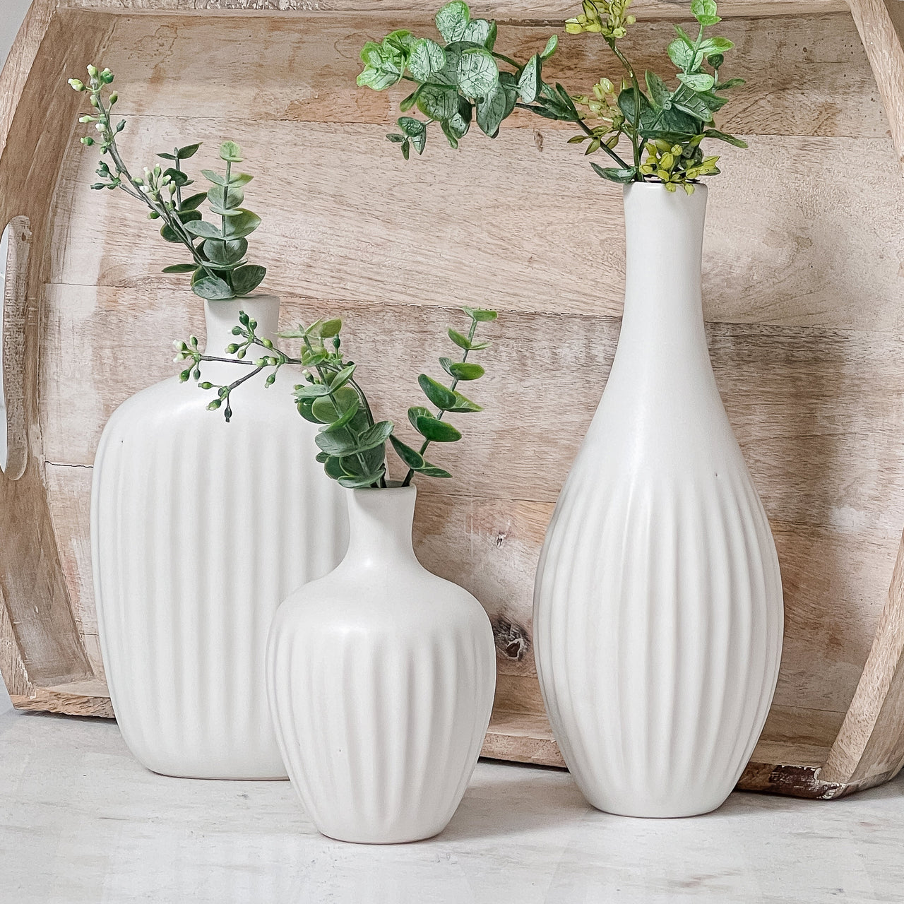 White Textured Ceramic Minimalist Vase (Set of 3) - Alternate Image 2 | My Wedding Favors