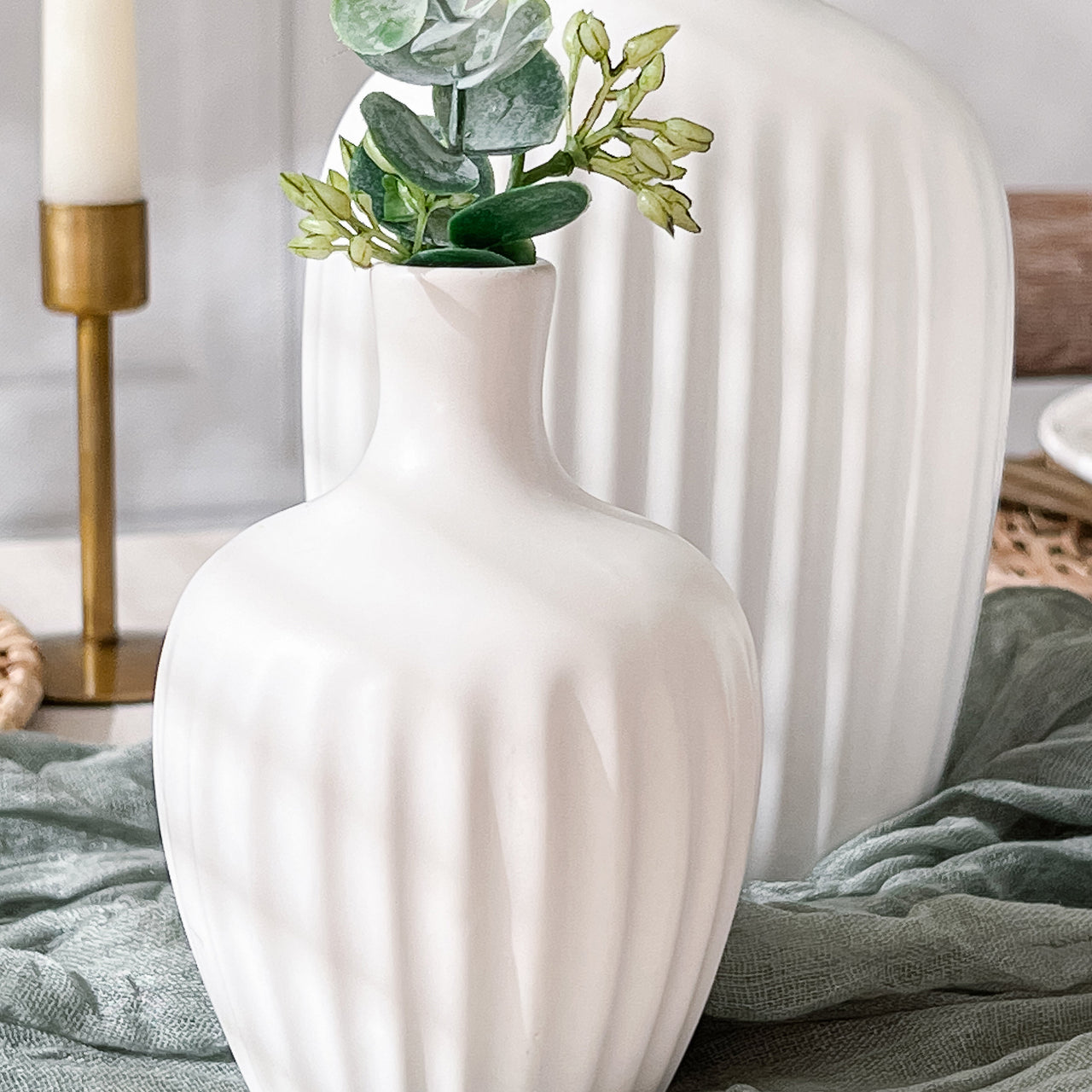 White Textured Ceramic Minimalist Vase (Set of 3) - Alternate Image 4 | My Wedding Favors