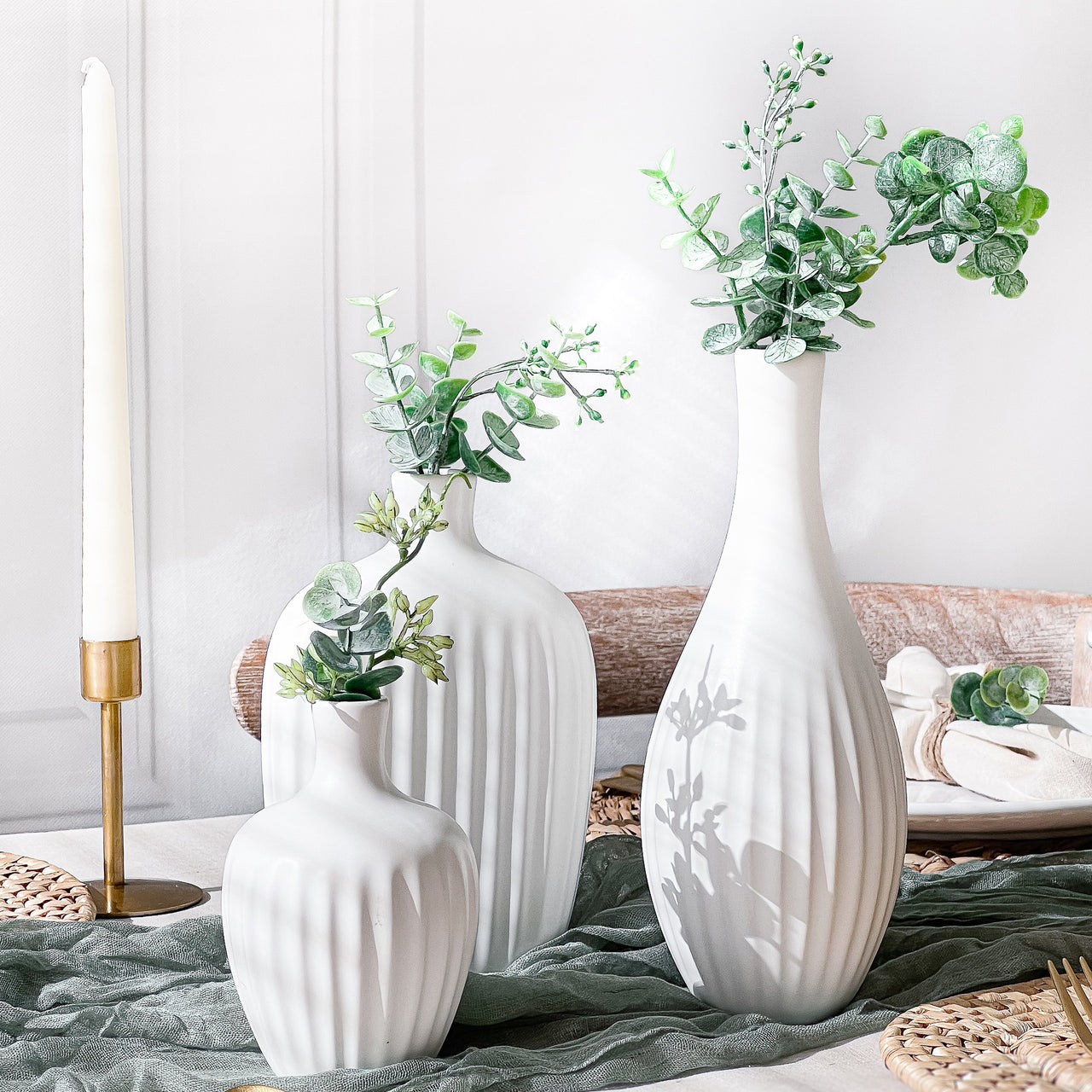 White Textured Ceramic Minimalist Vase (Set of 3) - Alternate Image 7 | My Wedding Favors