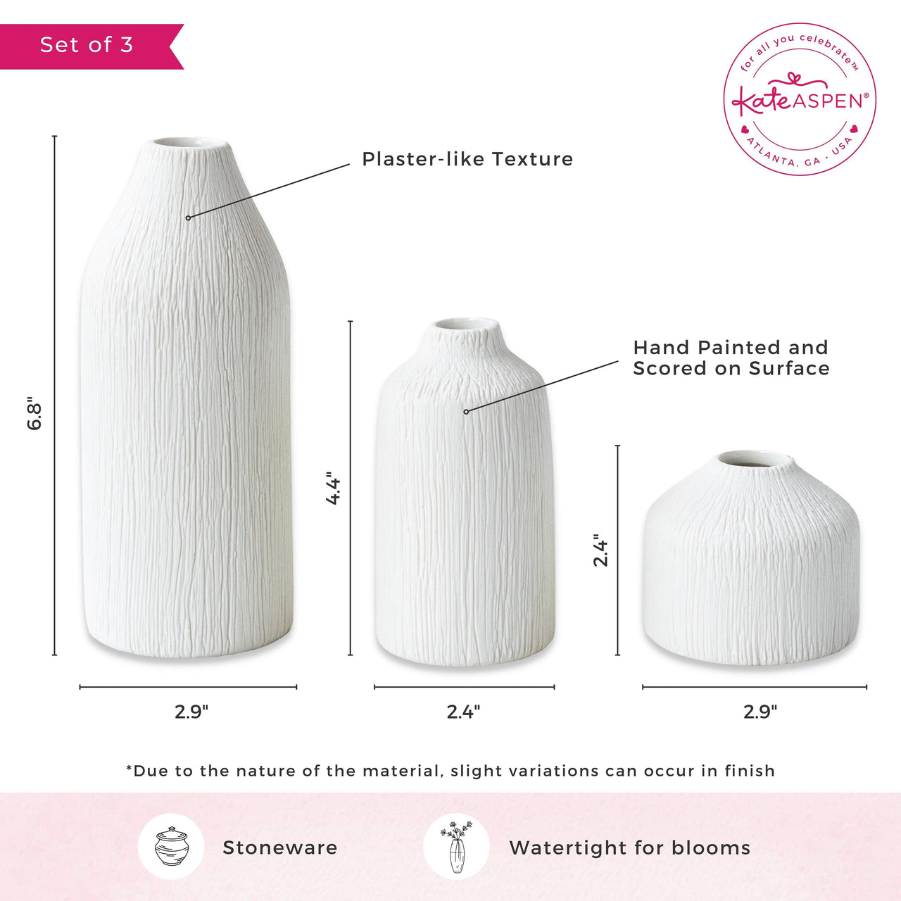Boho Ceramic Bud Vase - White (Set of 3) - Alternate Image 6 | My Wedding Favors