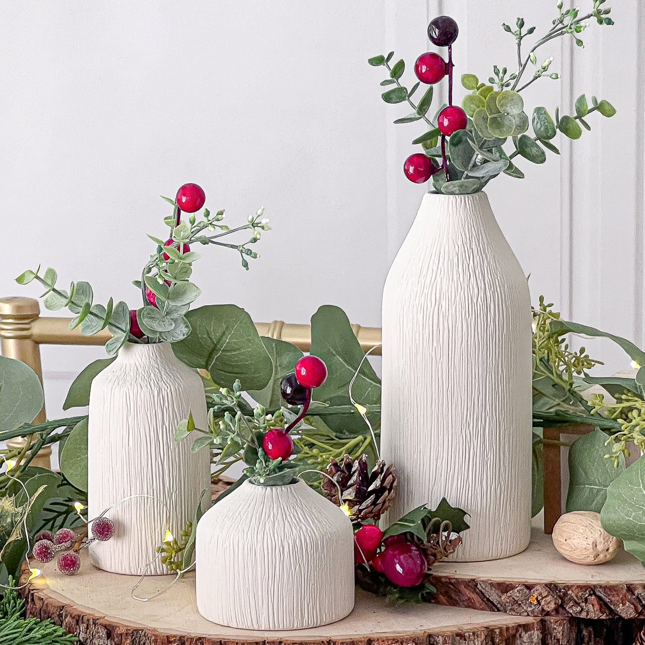 Boho Ceramic Bud Vase - White (Set of 3) - Alternate Image 7 | My Wedding Favors