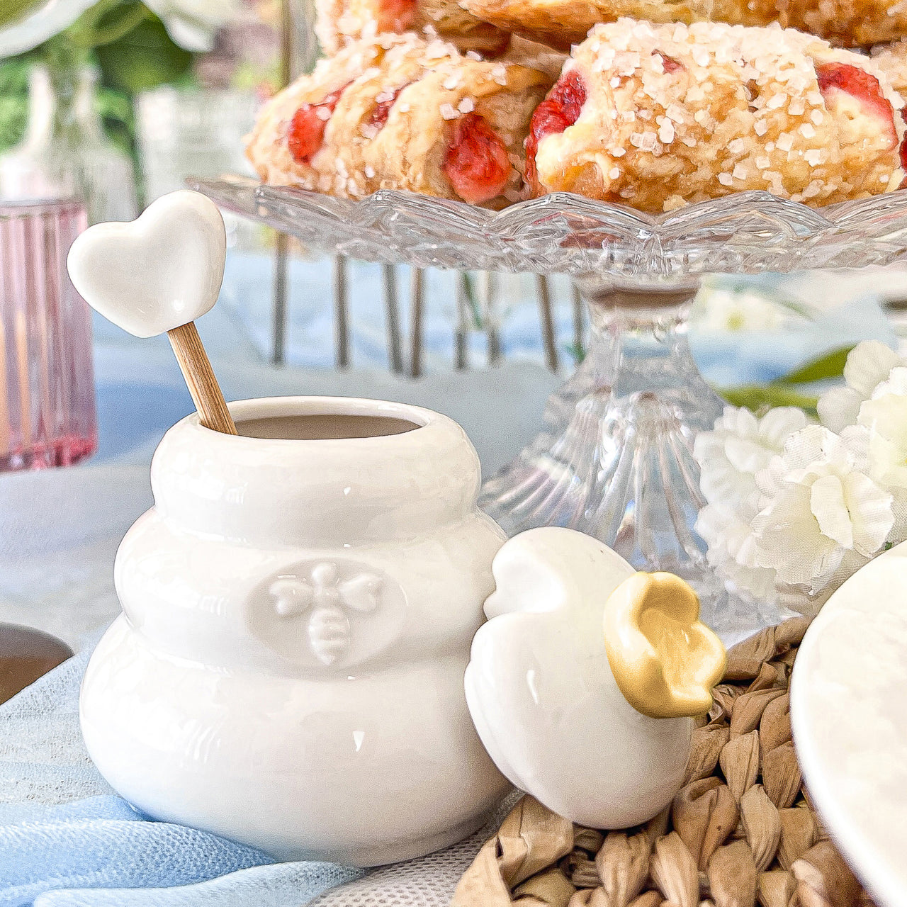 Bee Hive Ceramic Mini Honey Jar & Dipper Set (Set of 2) - Alternate Image 5 | My Wedding Favors