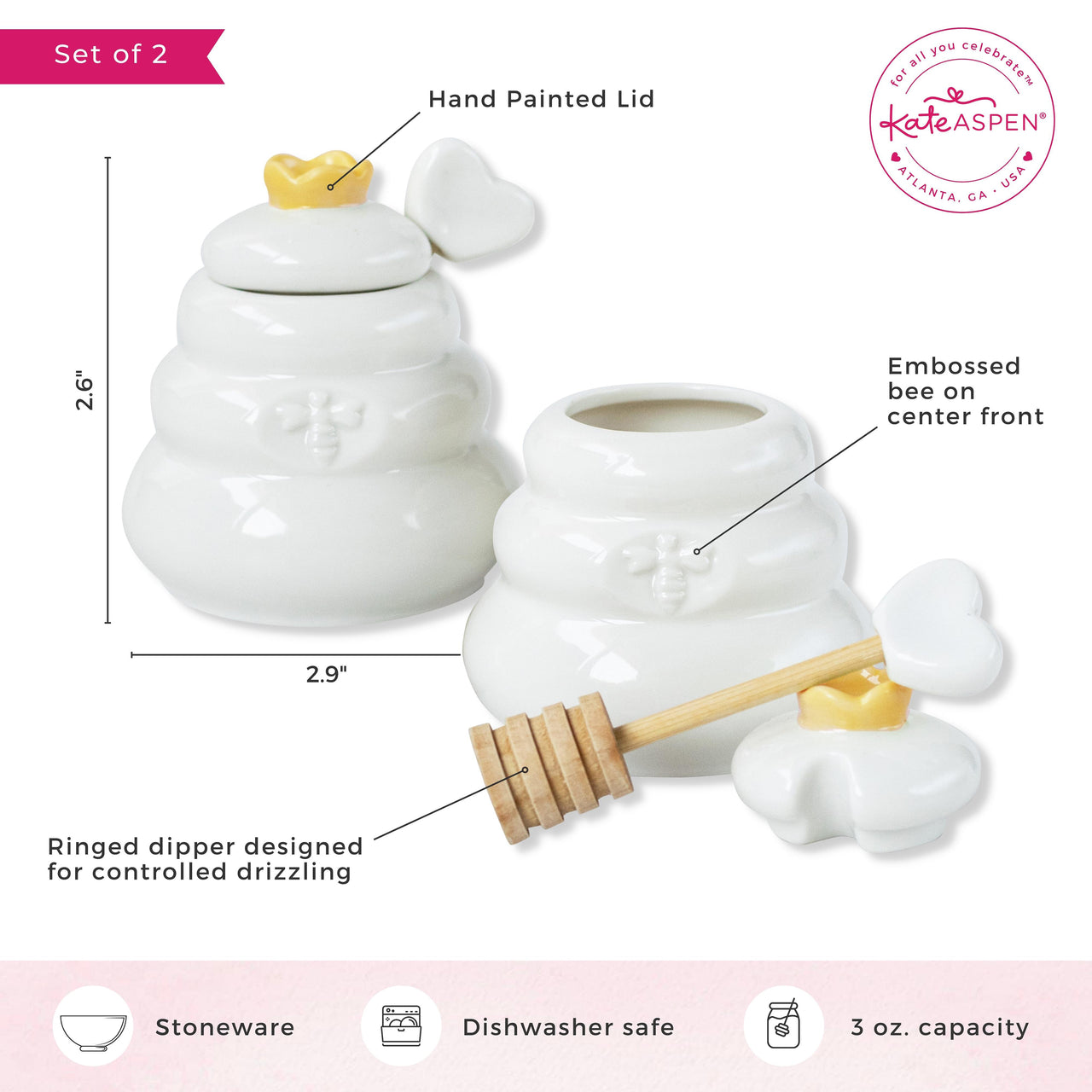 Bee Hive Ceramic Mini Honey Jar & Dipper Set (Set of 2) - Alternate Image 6 | My Wedding Favors