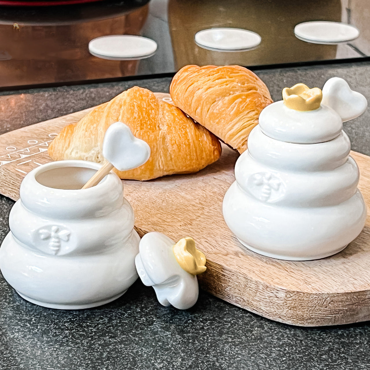 Bee Hive Ceramic Mini Honey Jar & Dipper Set (Set of 2) - Alternate Image 7 | My Wedding Favors