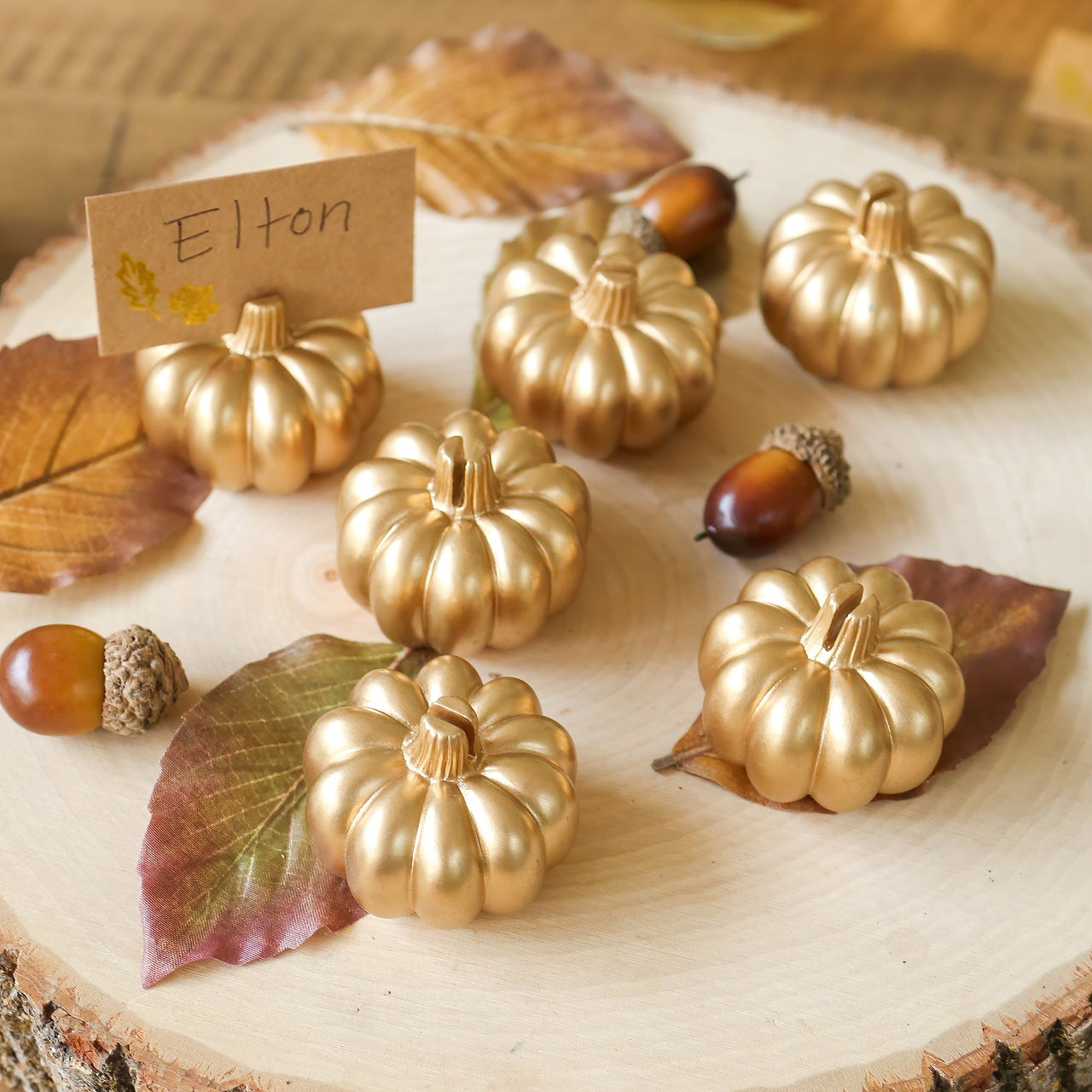 Gold Pumpkin Place Card Holder (Set of 6) Main Image, My Wedding Favors | Place Card/Place Card Holder