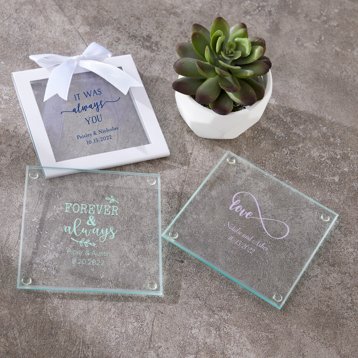 Personalized Glass Coaster (Set of 12) - Alternate Image 4 | My Wedding Favors