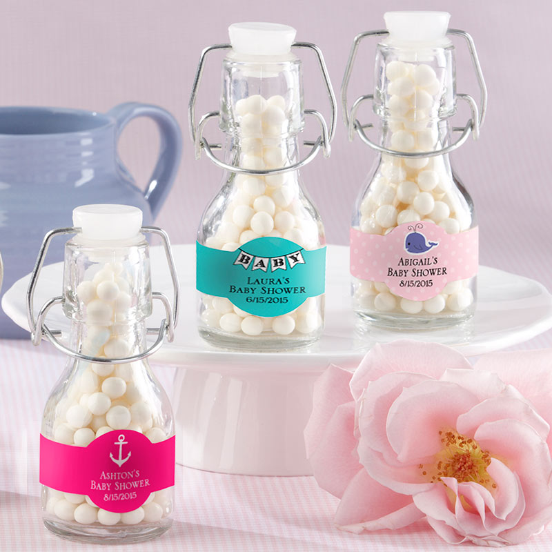 Personalized Baby Shower Mini Glass Favor Bottle with Swing Top (Set of 12) - Main Image | My Wedding Favors