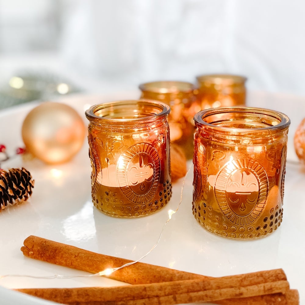 Vintage Amber Glass Tea Light Holder (Set of 4) - Main Image | My Wedding Favors