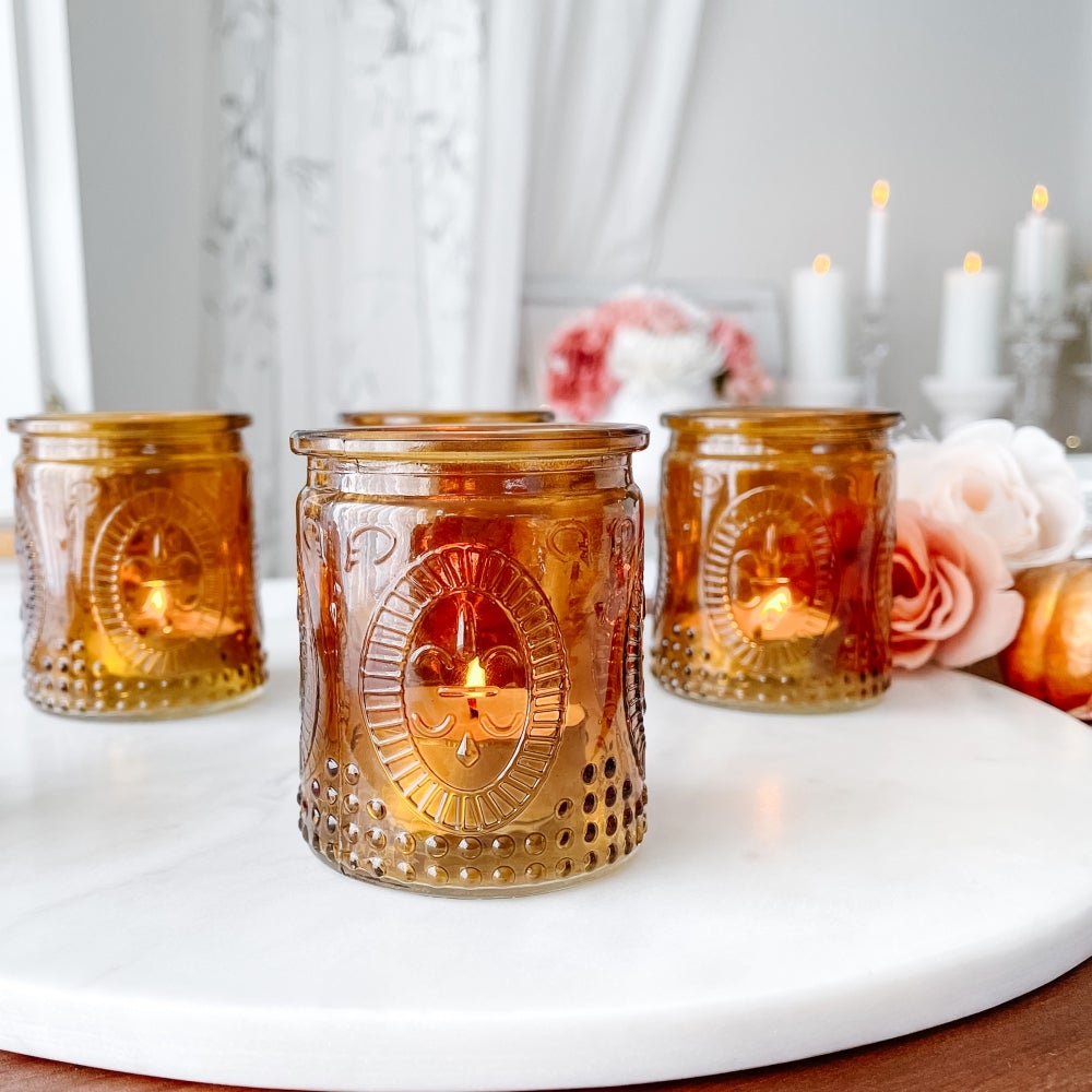 Vintage Amber Glass Tea Light Holder (Set of 4) - Alternate Image 8 | My Wedding Favors